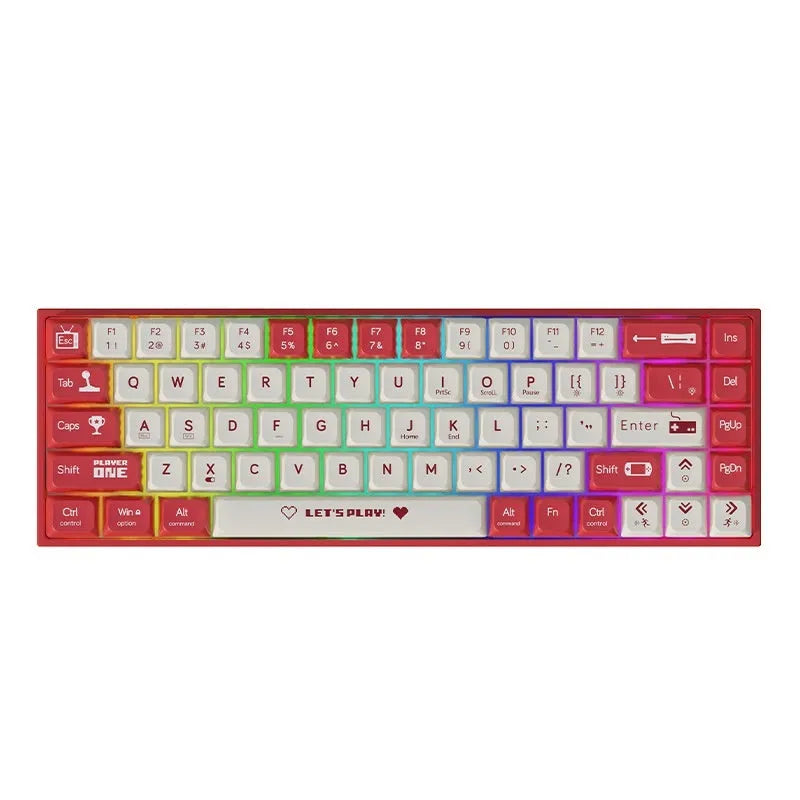 AJAZZ AK680 mechanical gaming keyboard with hot-swappable switches in red/white colour scheme