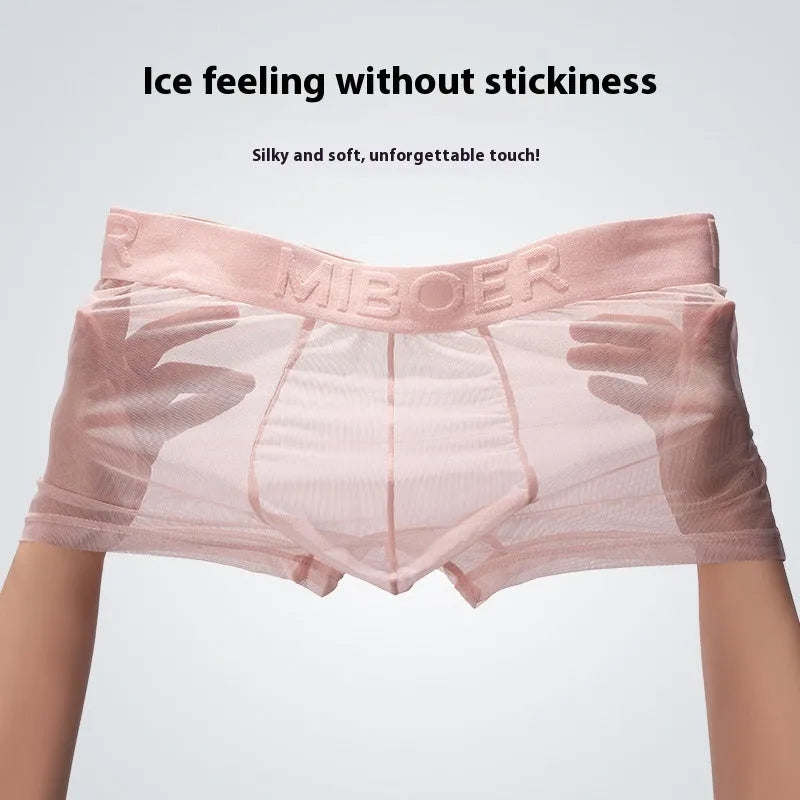 Men's solid colour thin polyester boxers in black, shown flat.