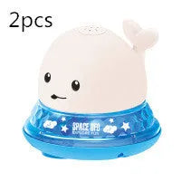 Electric whale bath toy spraying water with flashing LED lights in baby bath