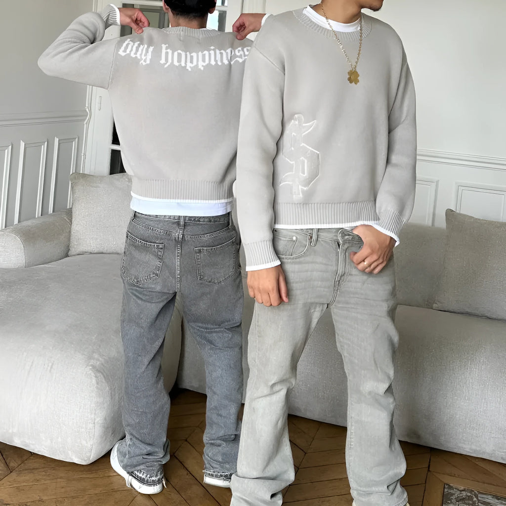 Grey Design Sense jacquard knitwear coat with loose fit and long sleeves