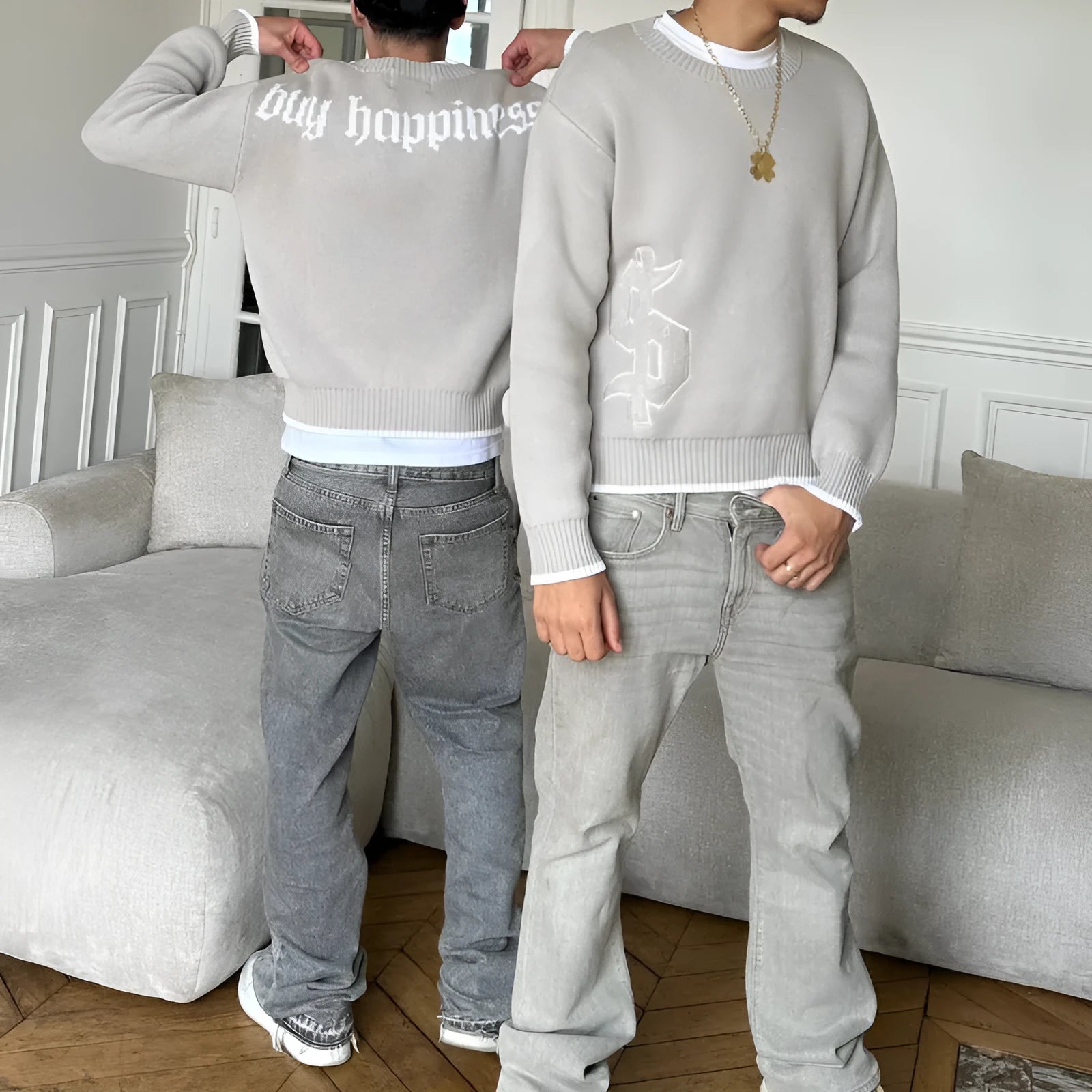 Grey Design Sense jacquard knitwear coat with loose fit and long sleeves