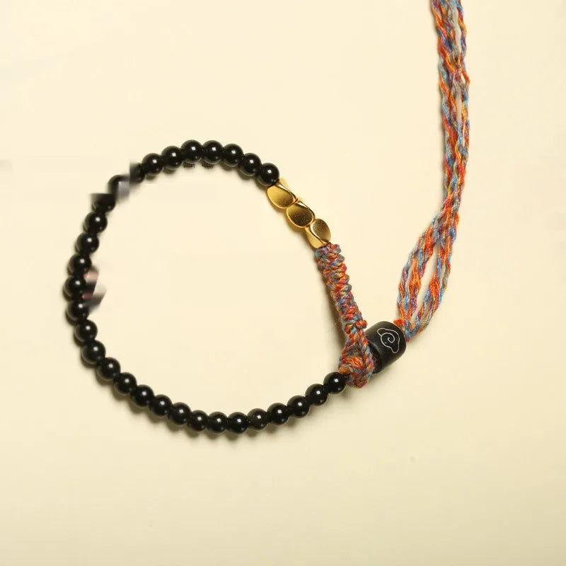 Hand-woven obsidian colour carrying strap bracelet with 4mm width and woven texture