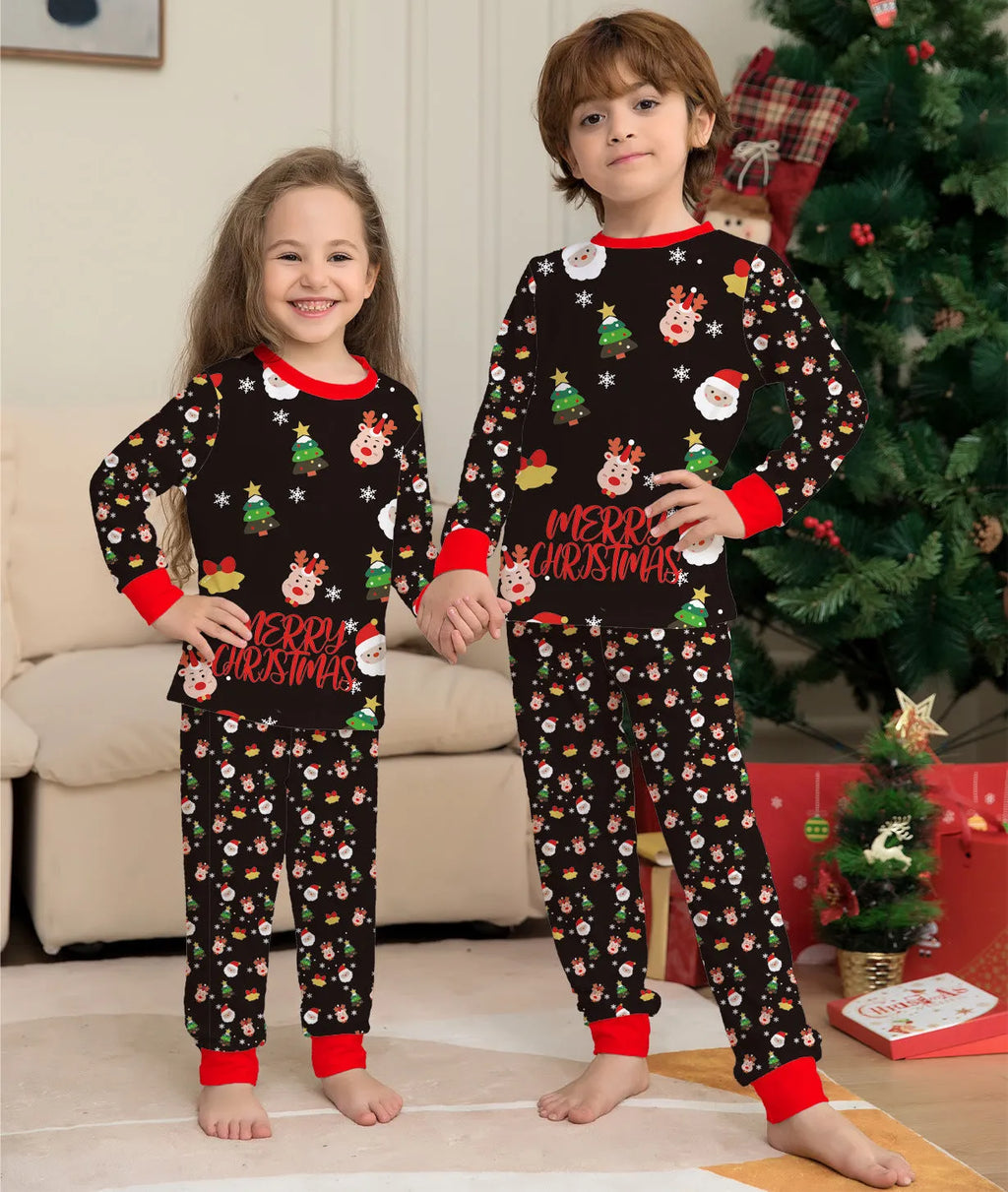 Family Christmas matching pyjamas set in cotton with coordinated designs for all family members including dogs