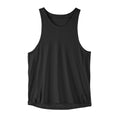 Men's black sleeveless nylon vest with stretch fabric on white background