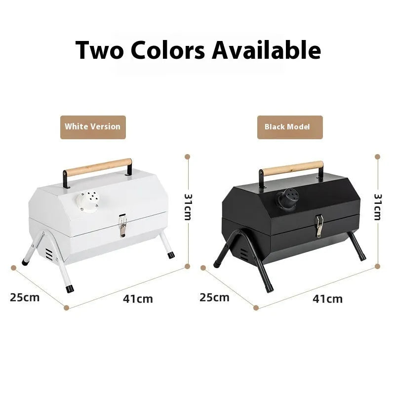 White round portable charcoal grill with chimney oven baking net and folding design