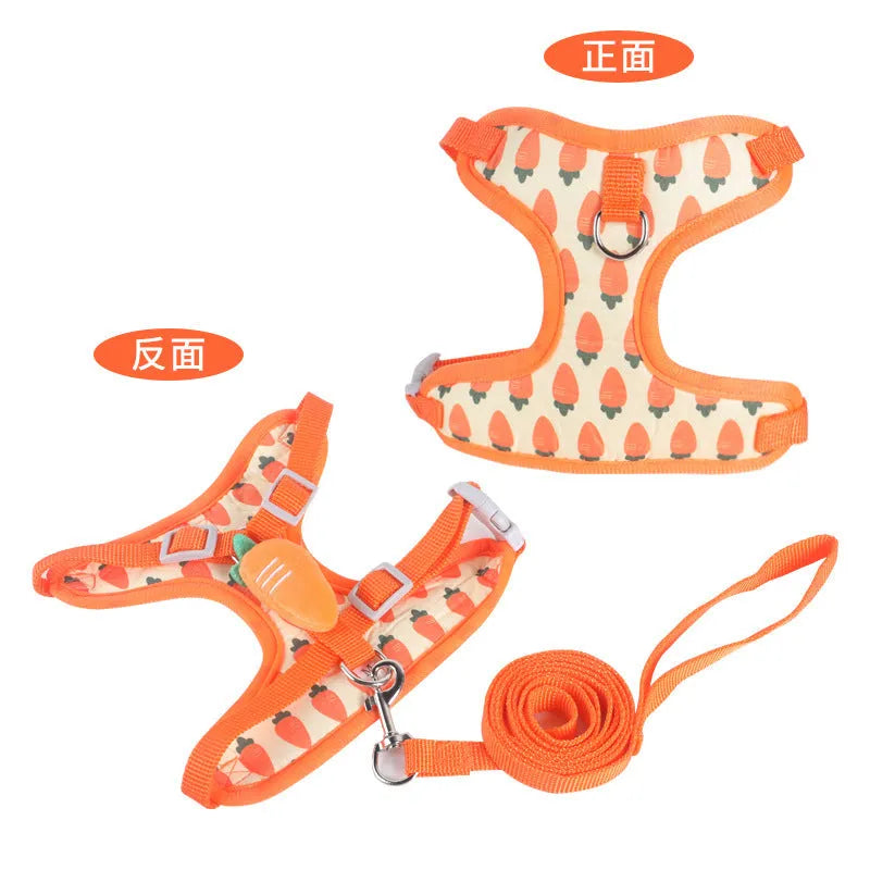 Reversible reflective vest-style dog harness with attached leash for a small dog, shown in avocado colour.