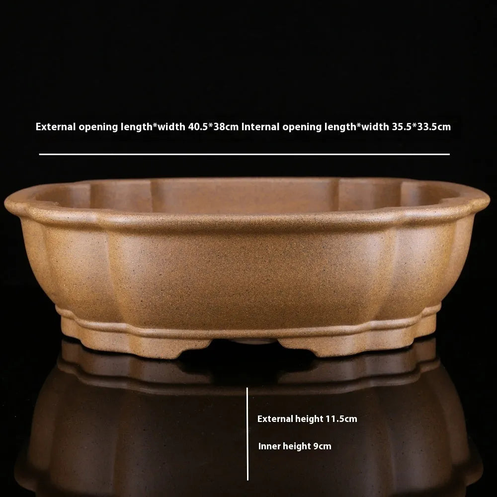 Handmade purple sand bonsai pot in hexagonal and begonia basin styles