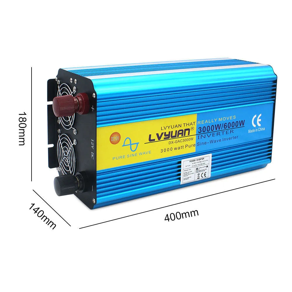 Blue 3000W pure sine wave power inverter with digital display and UK socket