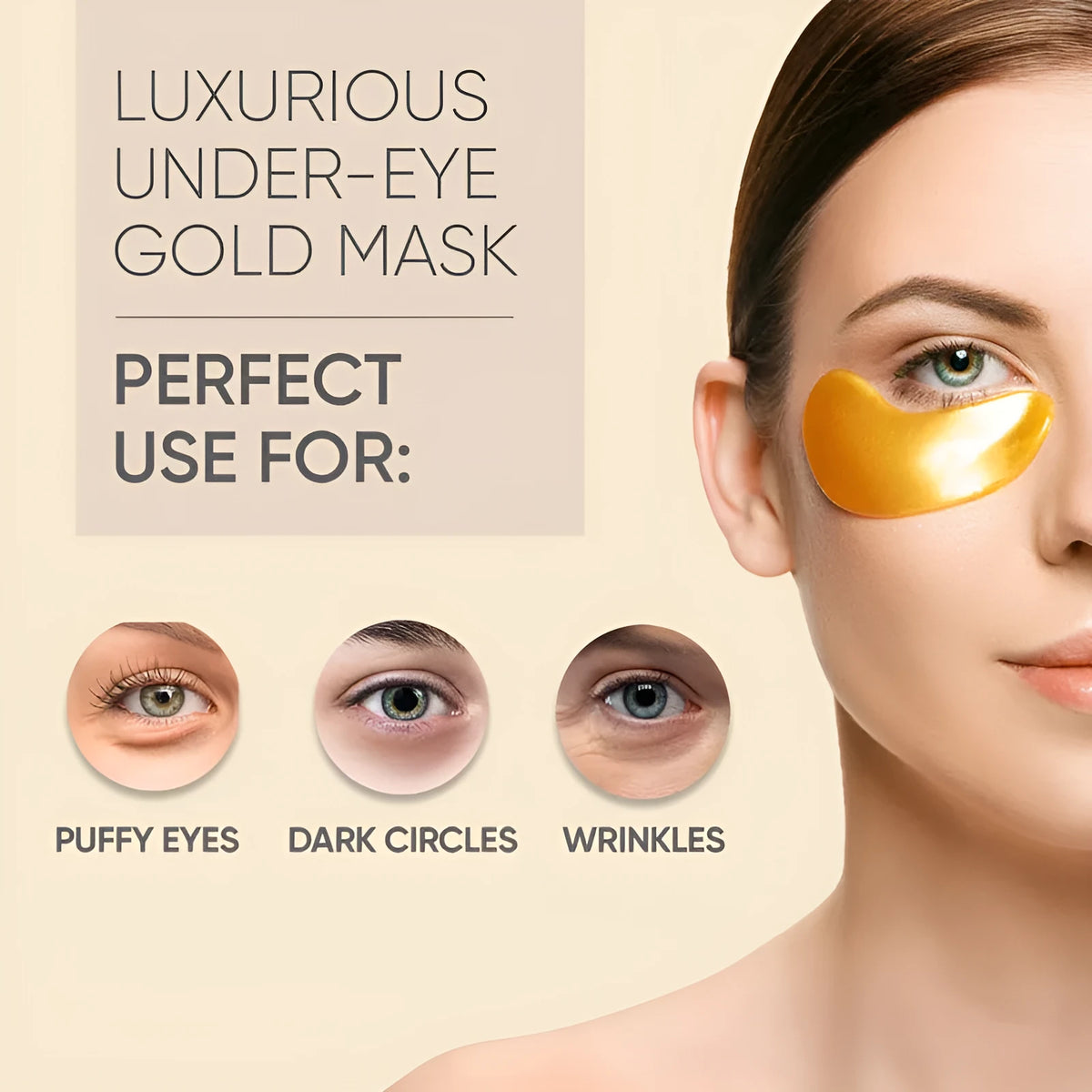 24K gold under eye mask patches in thin sheet format, 20 pairs, for eye bags and wrinkles