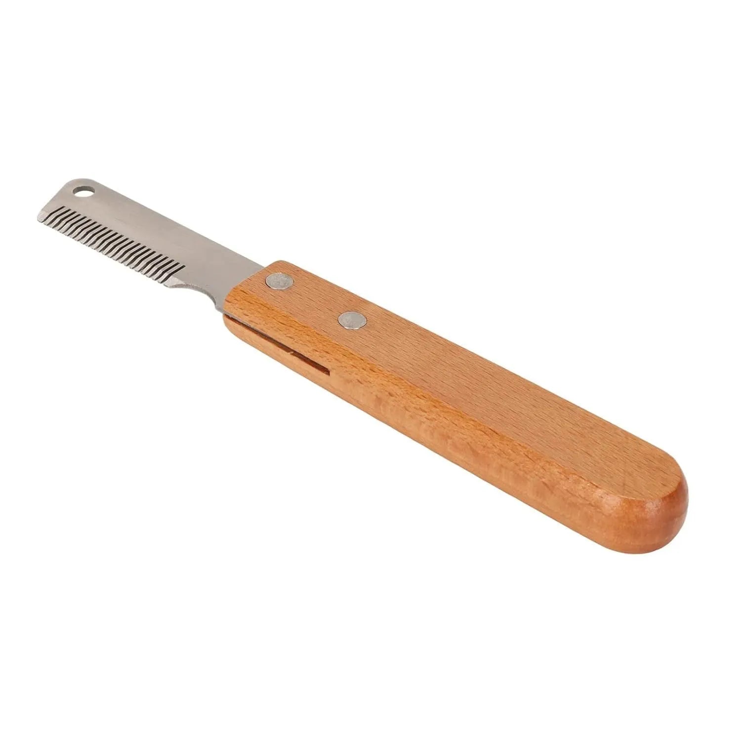 Pet stripping comb with wood handle and metal teeth for dog and cat grooming