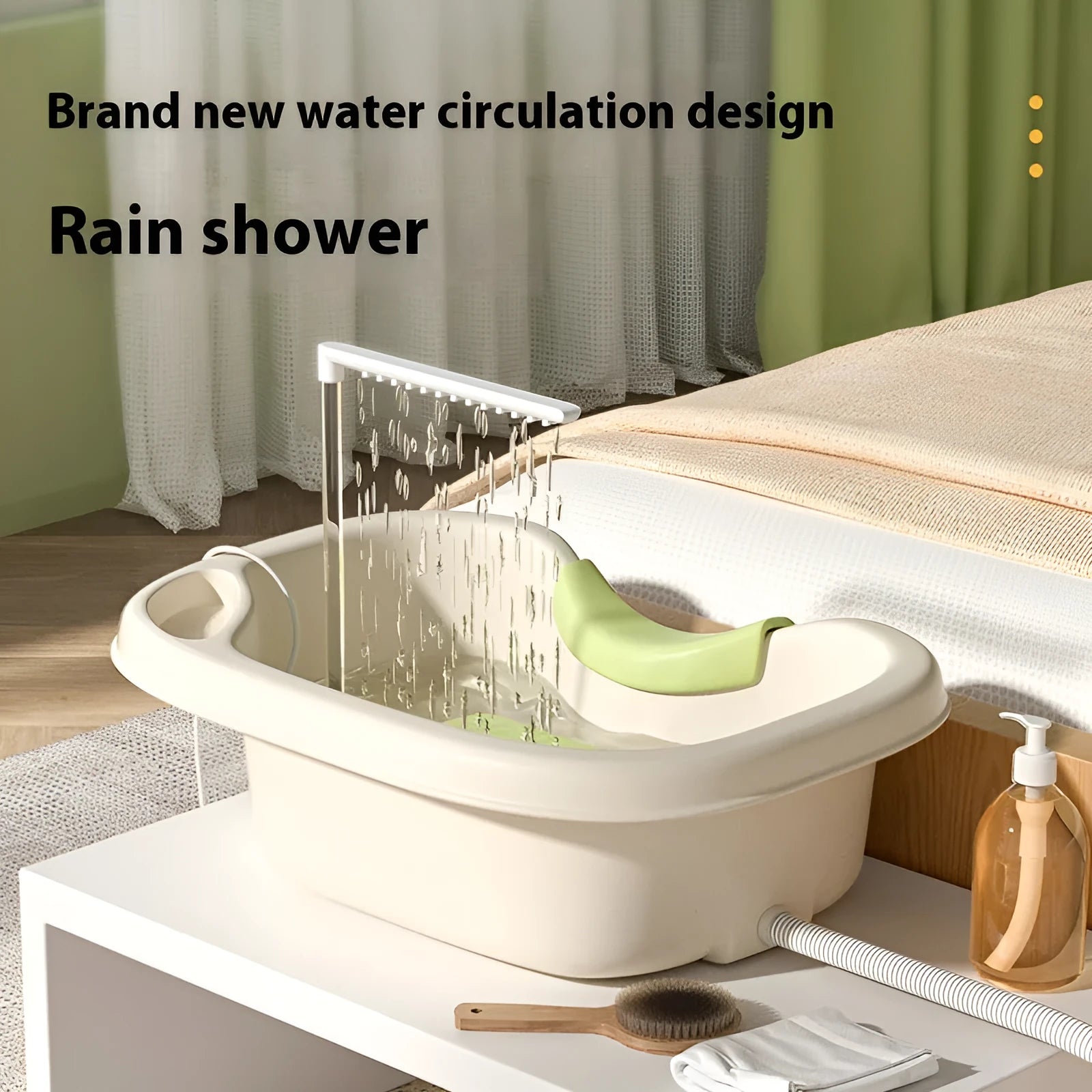 Home shampoo basin with neck pillow and water pump for use while lying down in bed