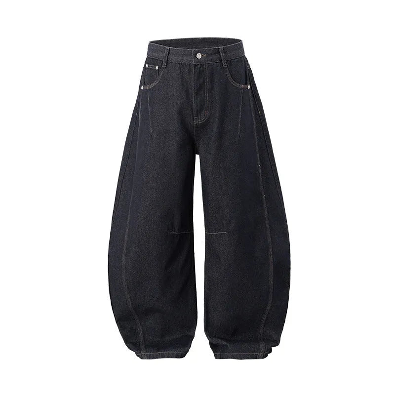 Men's wide leg denim trousers in original cow colour with American fashion styling