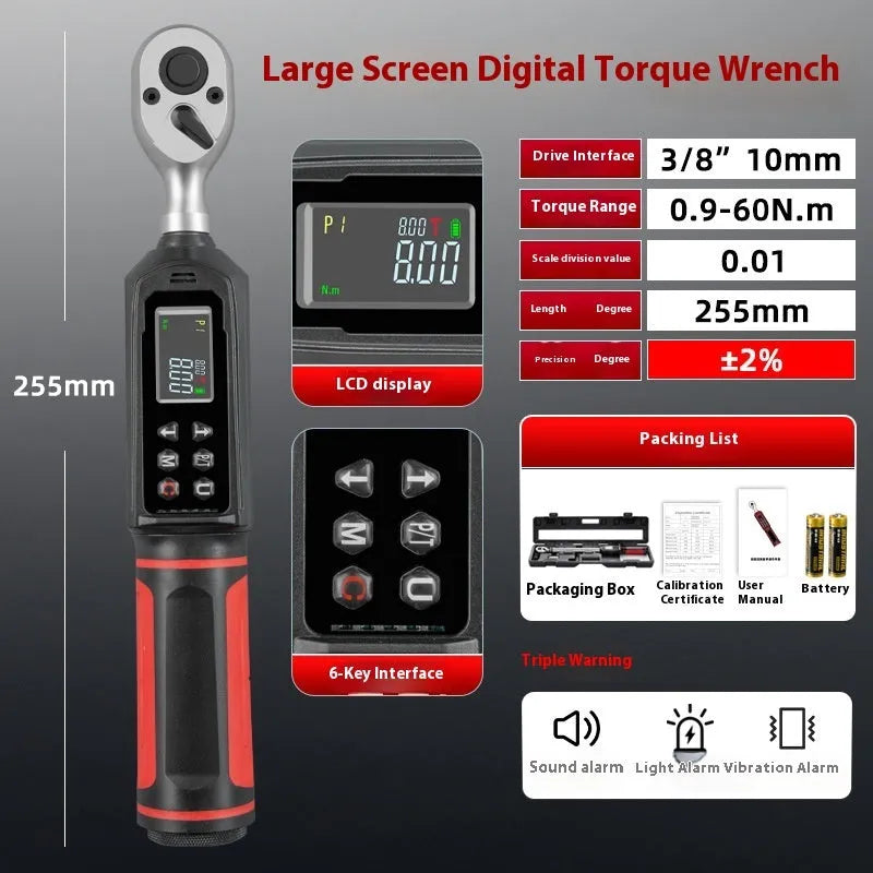 Digital display torque wrench with chrome-vanadium steel construction and electroplated finish