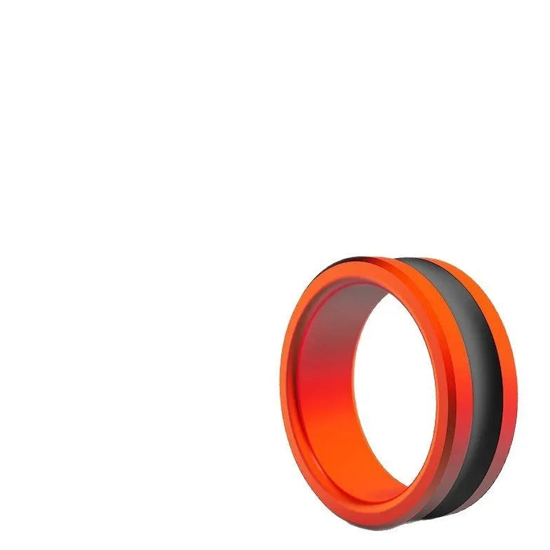 Orange and silver alloy fishing hand guard tool with non-slip surface and pull ring