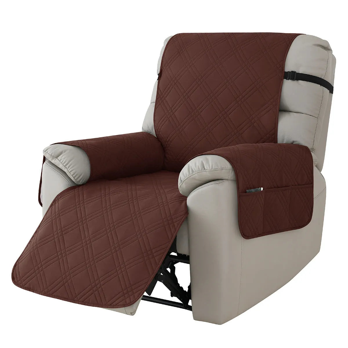 Quilted waterproof sofa cover for a Chivas massage chair in a navy blue colour.