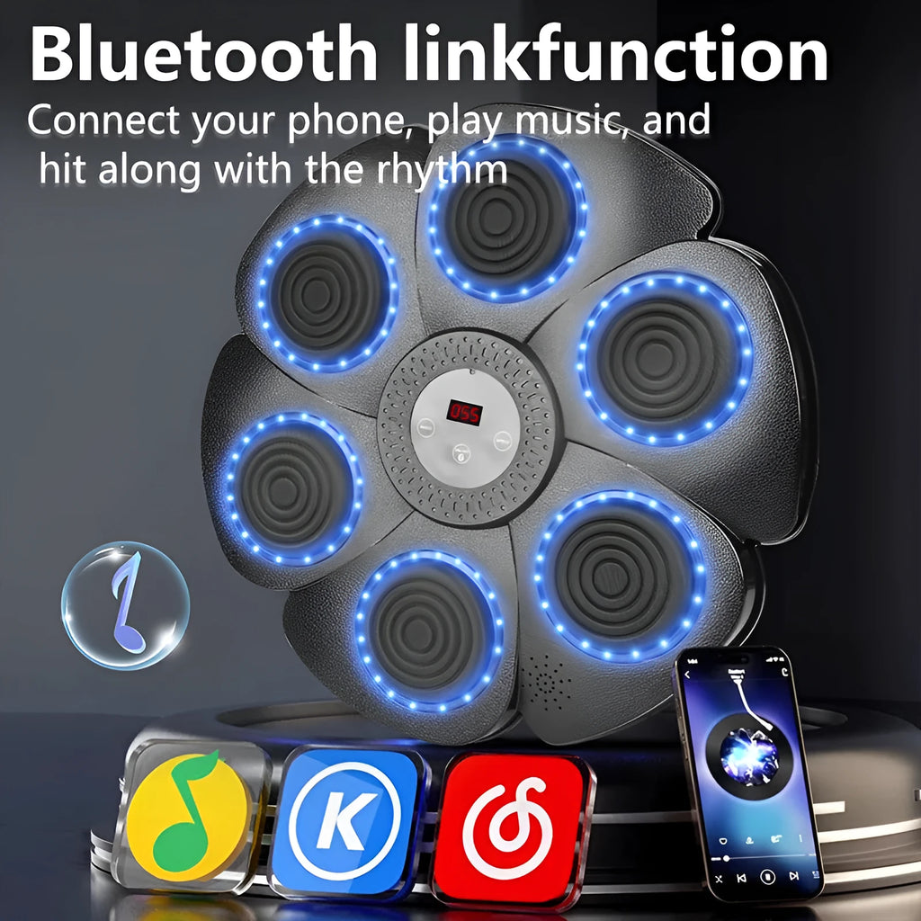 Black smart boxing machine wall target with LED lights and half finger boxing gloves for indoor training