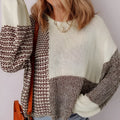 Dark khaki colour block loose sweater with back tie detail and drop shoulder design