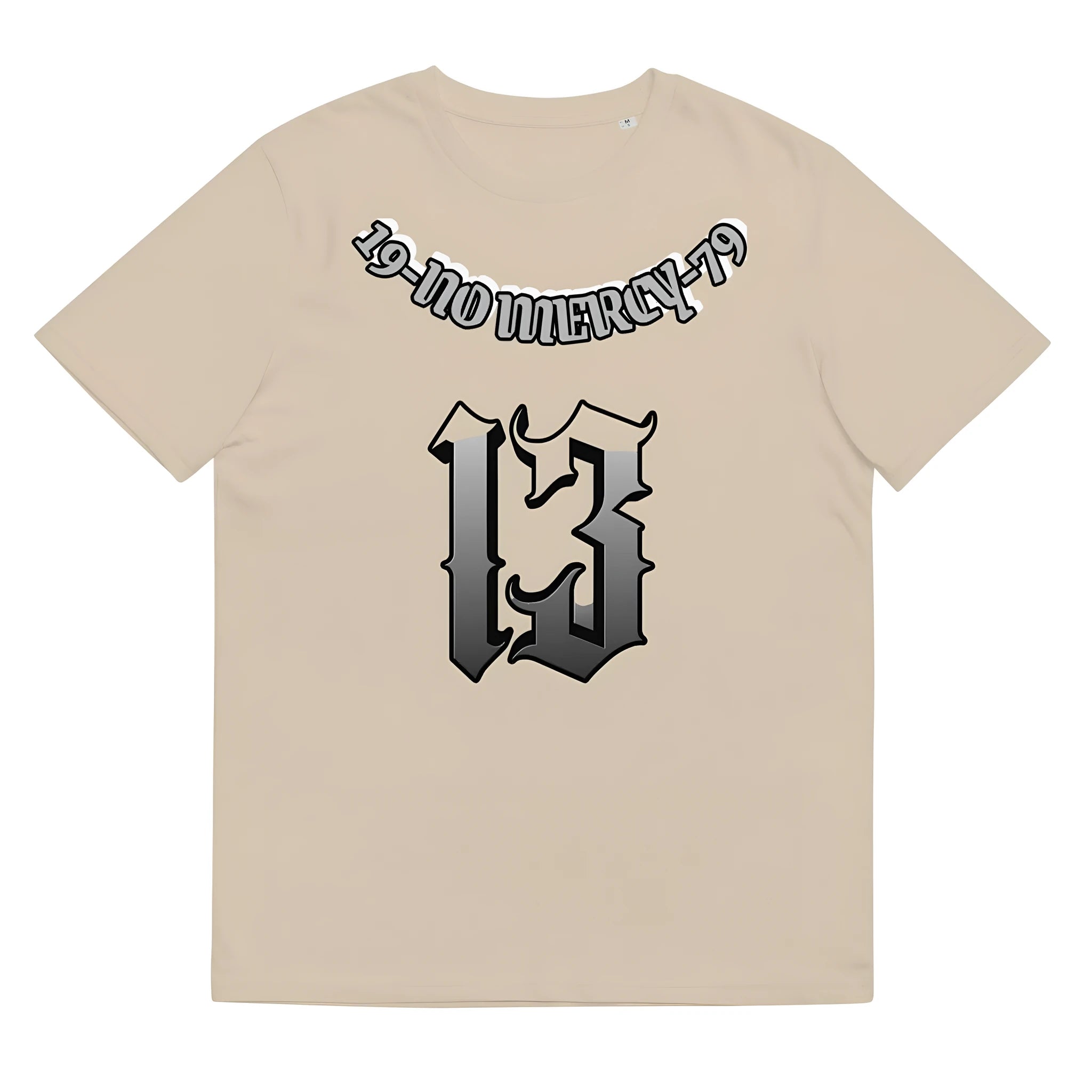 A loose fit grey cotton short sleeve T-shirt with a round neck on a hanger.