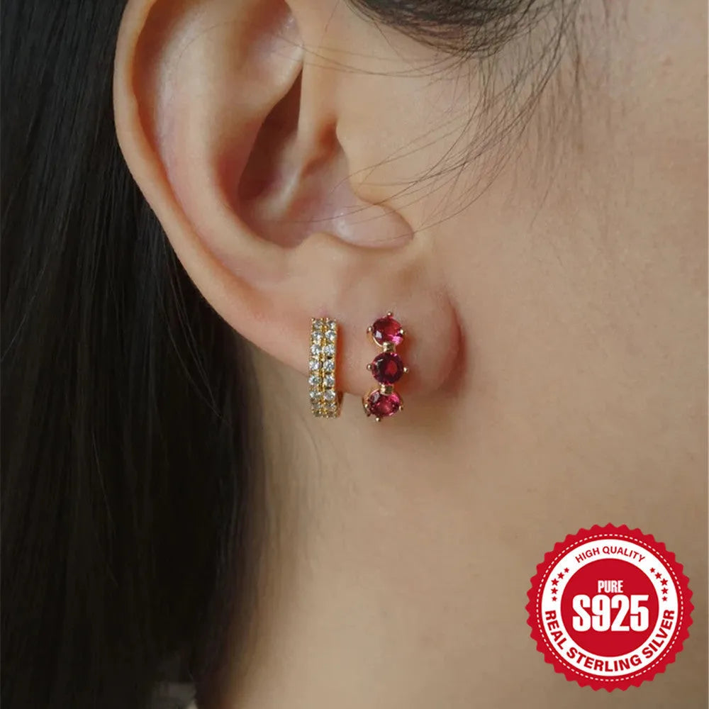 Geometric sunflower earrings in sterling silver with zircon stones and golden finish