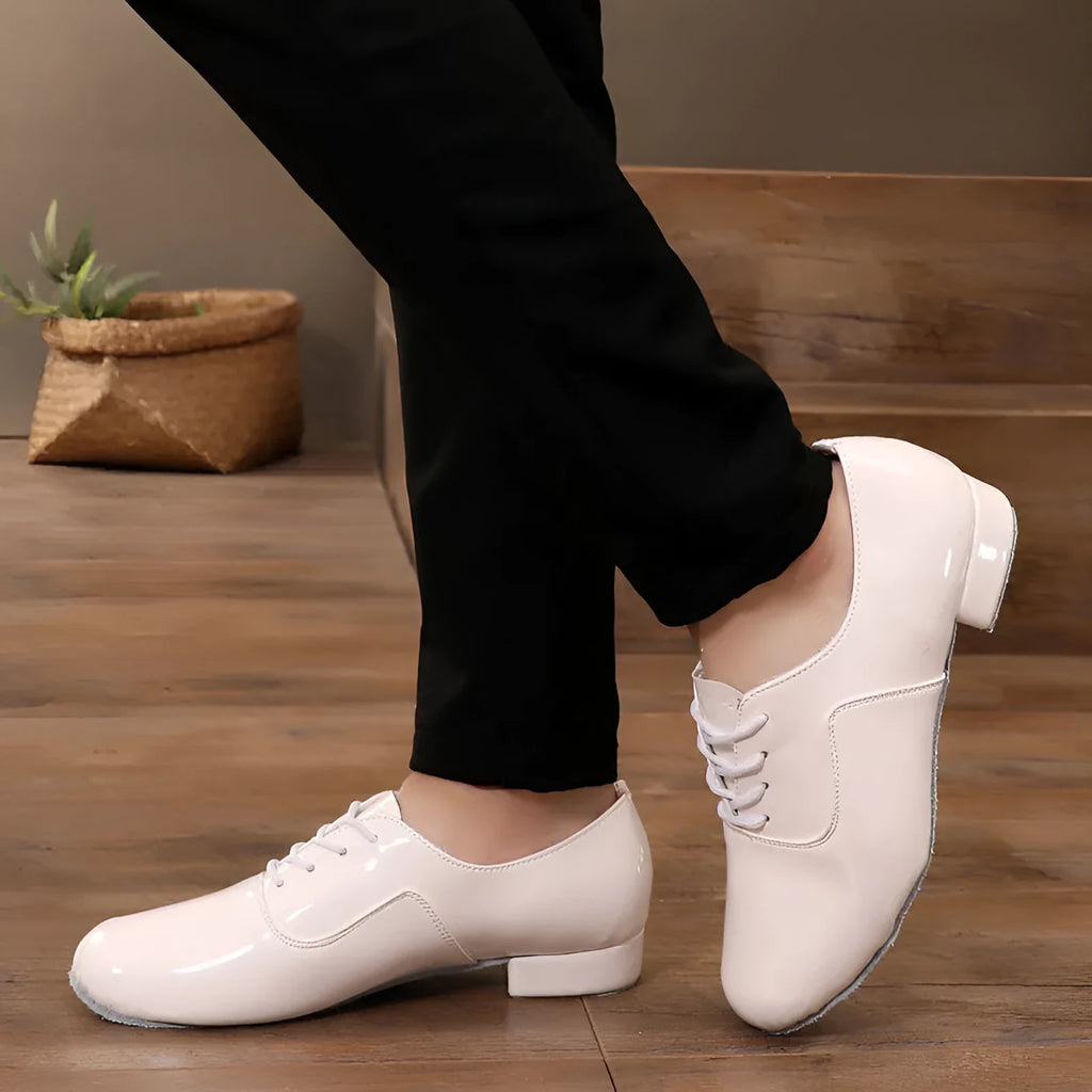 Men's black dancing shoes with calf leather soles for indoor dance and fitness activities