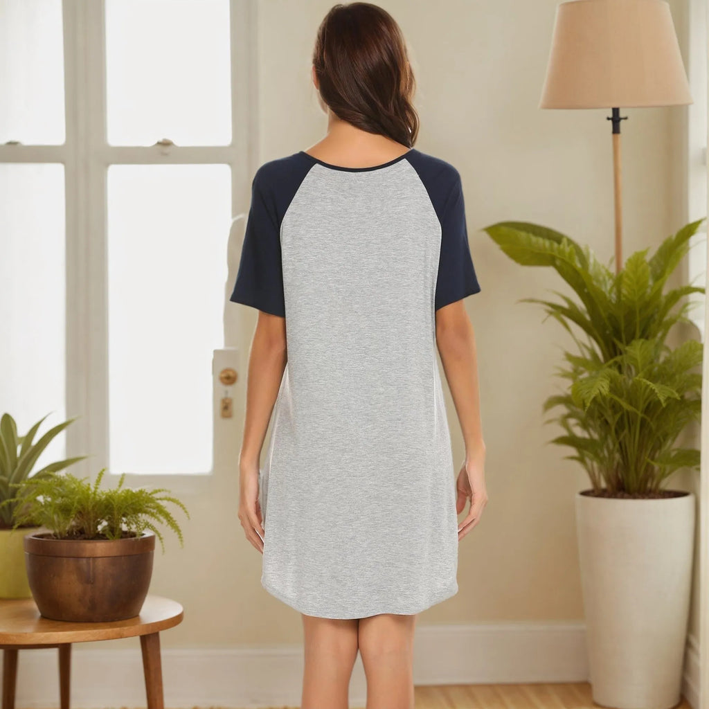Women's patchwork nightdress with colour contrast design in double brushed milk silk fabric