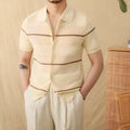 Camel coloured lapel collar cardigan with short sleeves made from cotton linen blend fabric