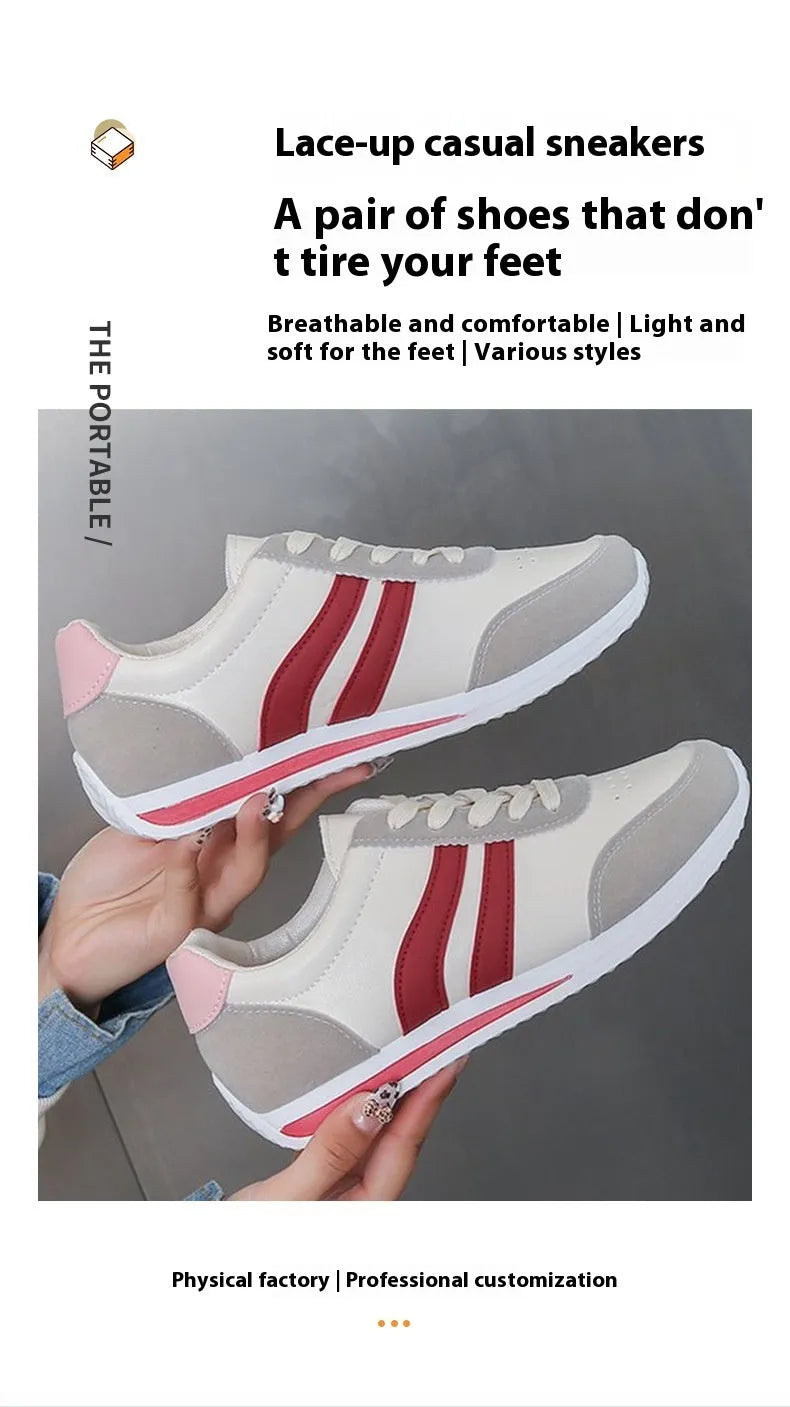 Red and blue low-top lace-up leisure sneakers with PU mesh upper and rubber sole.