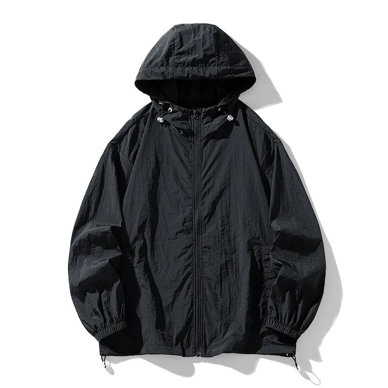 Thin loose-fit nylon outdoor sports jacket shown in available colours on a neutral background.