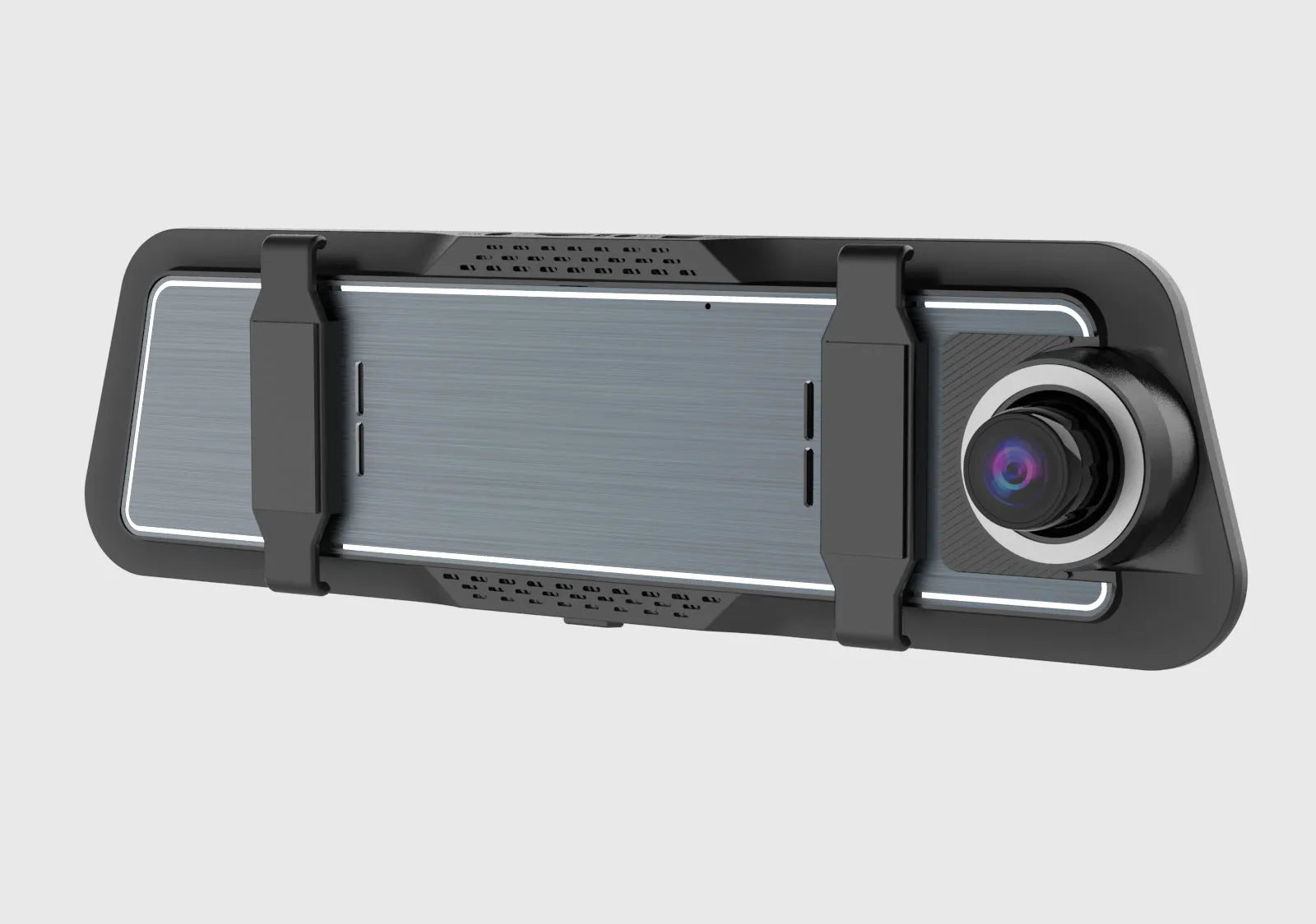 Dual-lens car driving recorder with 9.66 inch touch screen mounted on vehicle rearview mirror