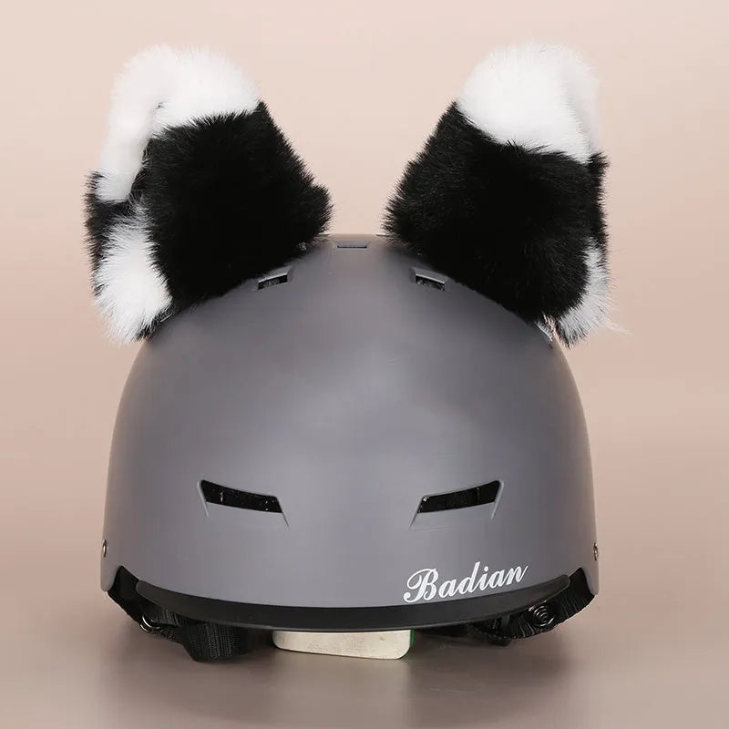 Cartoon character plush fabric helmet ear decoration cover for medium-sized helmets.