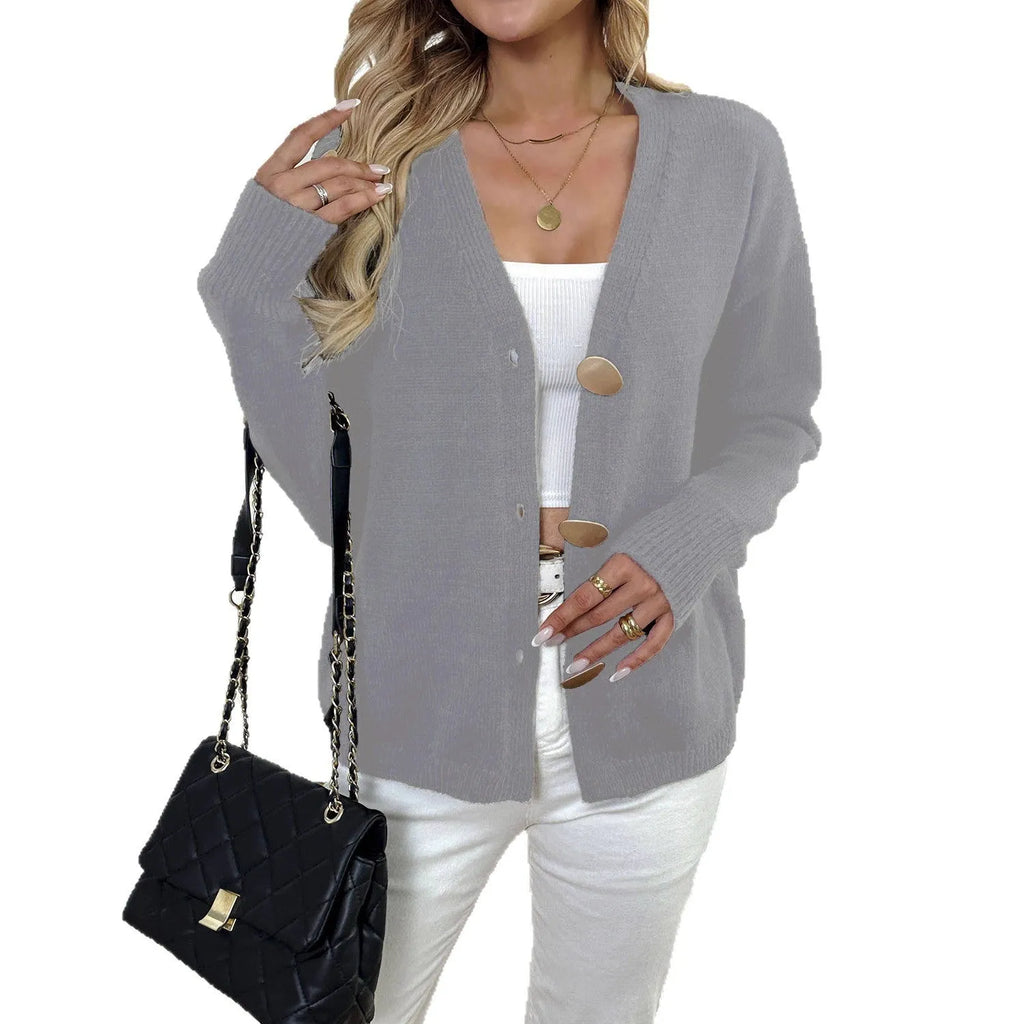 Women's deer plush sweater coat with princess sleeves in street hipster style, available in black or grey