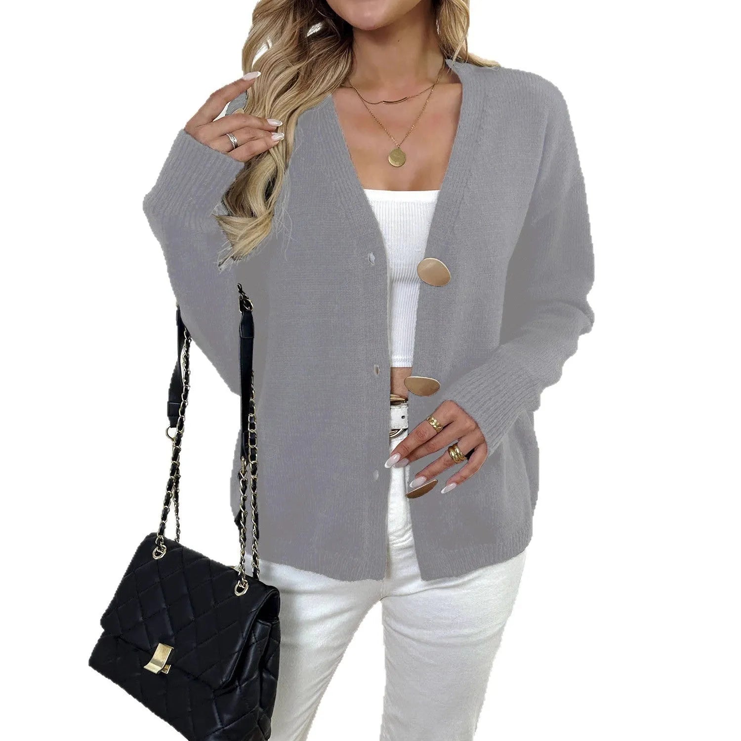 Women's deer plush sweater coat with princess sleeves in street hipster style, available in black or grey