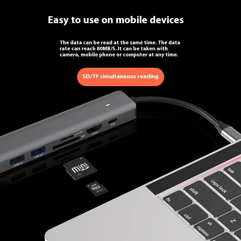 LQT-LH07 USB C 7-in-1 hub with HDMI, USB 3.0, SD card reader and Power Delivery charging port