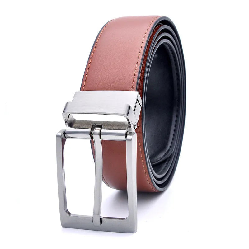 Men's genuine leather casual belt with rotating alloy pin buckle in brown/black colour