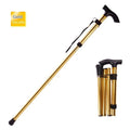 Aluminium folding walking stick extended to show height adjustment and non-slip rubber handle