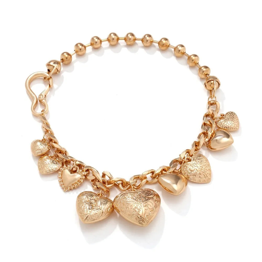 Adjustable alloy heart pendant necklace in gold and white K options with exaggerated love design