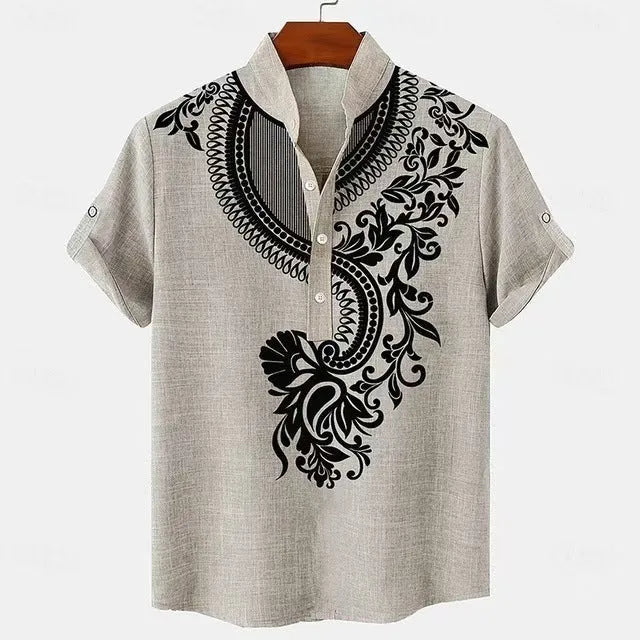 Men's striped linen casual shirt with personalised buttons in a loose fit