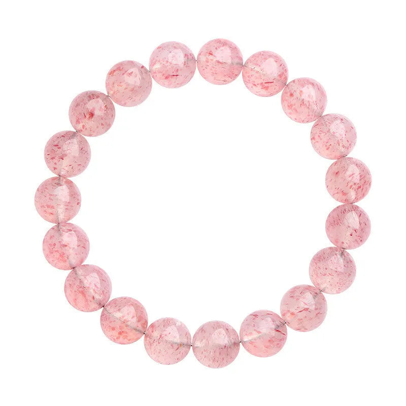 Strawberry quartz crystal ball bracelet with white water colour and 10-10.8mm geometric beads