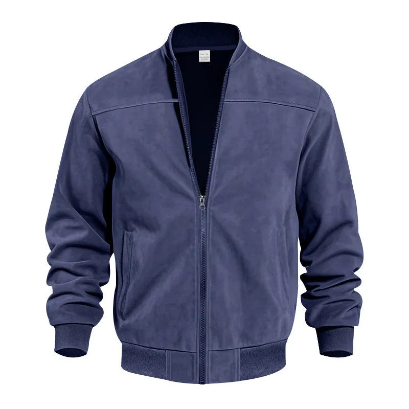 Men's casual plus size suede jacket with zip closure in army green colour