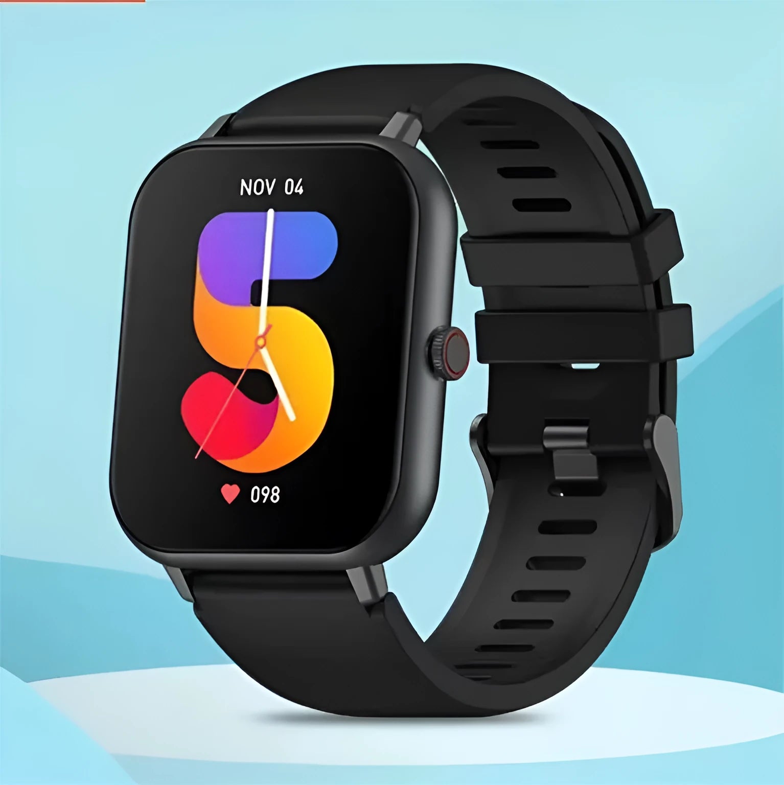 Bluetooth smart watch showing heart rate monitoring on TFT screen with metal case and wrist strap