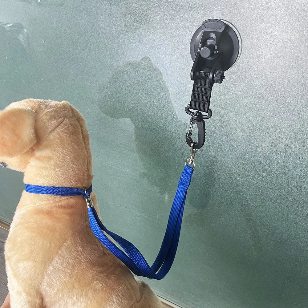Pet bathing restraint set with suction cups, rope, and handcuffs in blue colour
