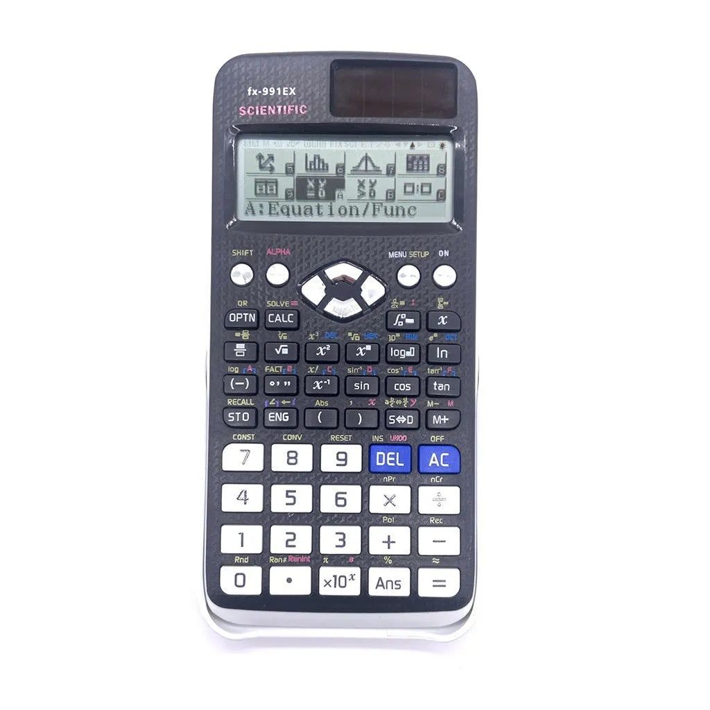 CASIO fx-991EX solar scientific calculator in black, blue, or pink colour options.