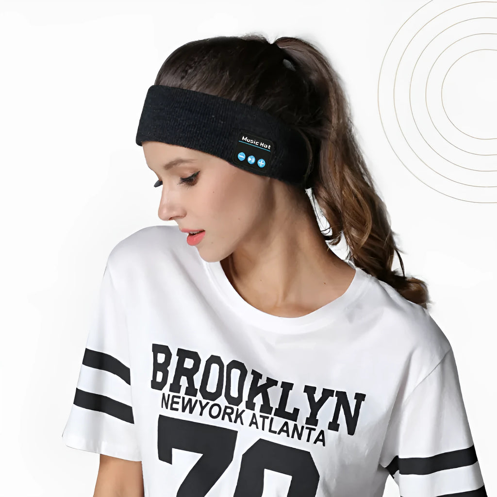 Bluetooth 5.4 sport headband with removable ear cushions in black, dark grey and grey-white colours