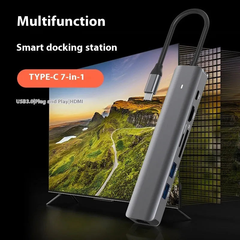 LQT-LH07 USB C 7-in-1 hub with HDMI, USB 3.0, SD card reader and Power Delivery charging port