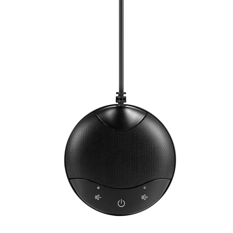 Black A7 USB condenser desktop microphone for conference calls measuring 9x9x1.7cm