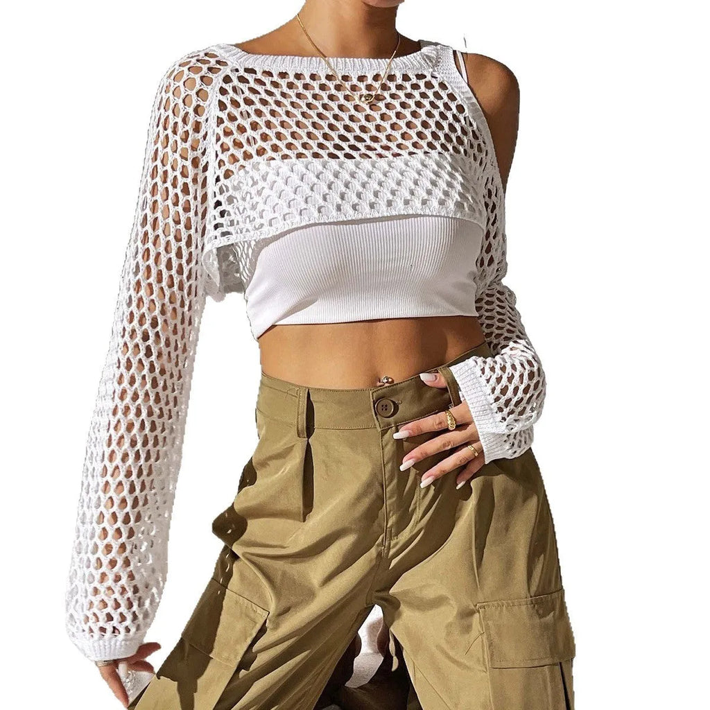 Mesh shirt with hollowed navel design in polypropylene fabric available in six colours