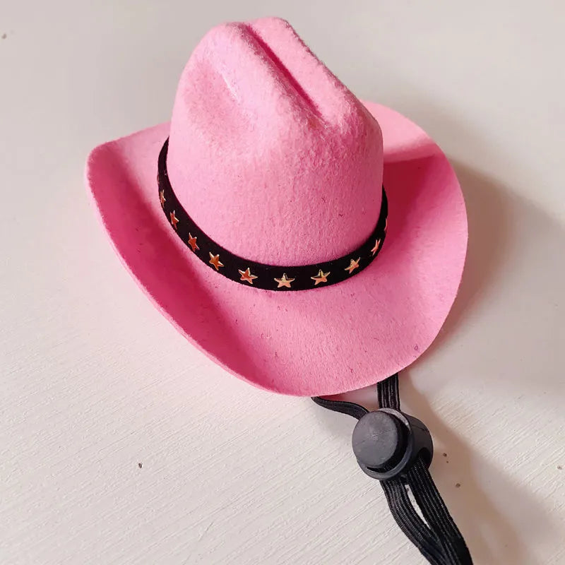 British cowboy style hat for a cat, made from brown non woven fabric with a black ribbon trim.