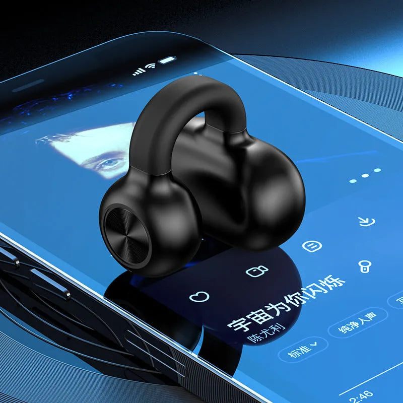 Wireless clip-on Bluetooth earphones with bone conduction technology in black or white colour