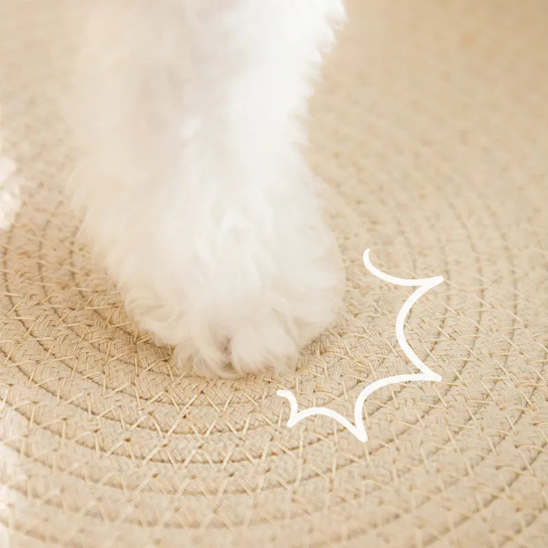 Green oval sisal cat scratch pad bowl measuring 650mm functioning as cat scratcher and bed