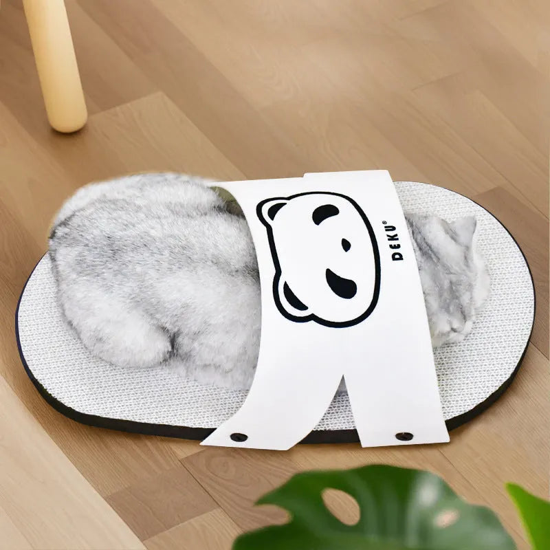 White corrugated paper cat scratch board with slipper-style design for pet scratching